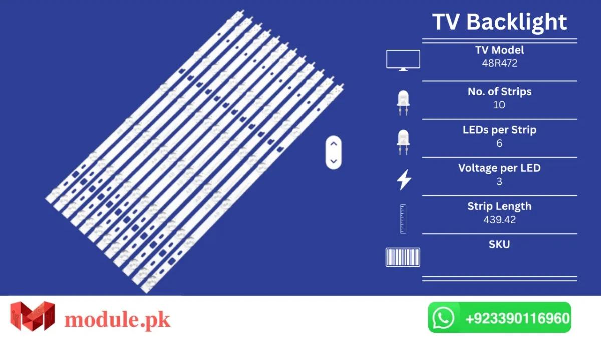 LED Backlight Strip Sony 48" - 3V - 439mm - KLV-48R472, KLV-48R452