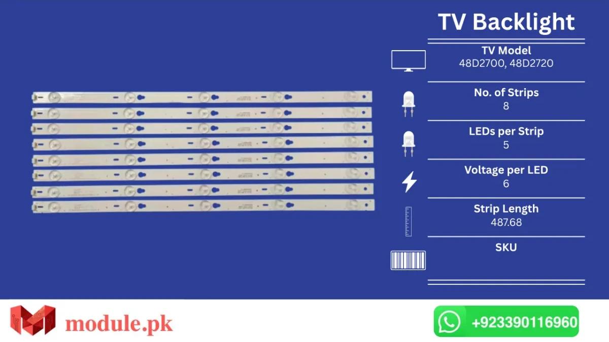 LED Backlight Strip TCL 48" - 6V - 488mm - 48D2700, 48D2720, L48s4700fs, L48s4700, 48D2730, Hitachi Le48m4s9