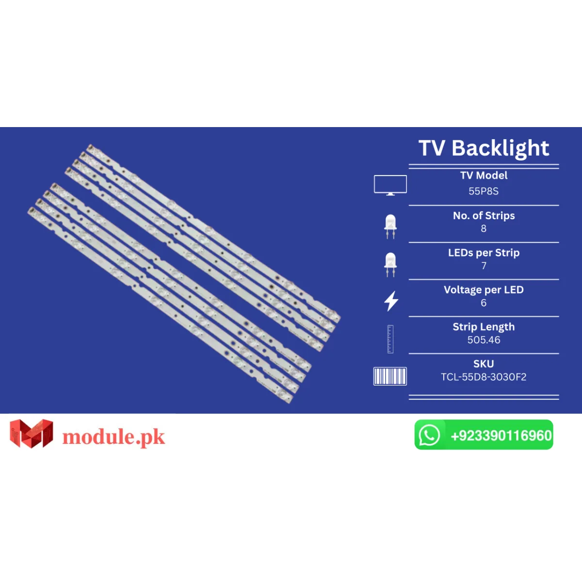 LED Backlight Strip TCL 55" - 6V - 506mm - 55P8S, 55A527, 55S525, 55EP683, 55EP684, 55EP685, 4C-LB5507-YH10J
