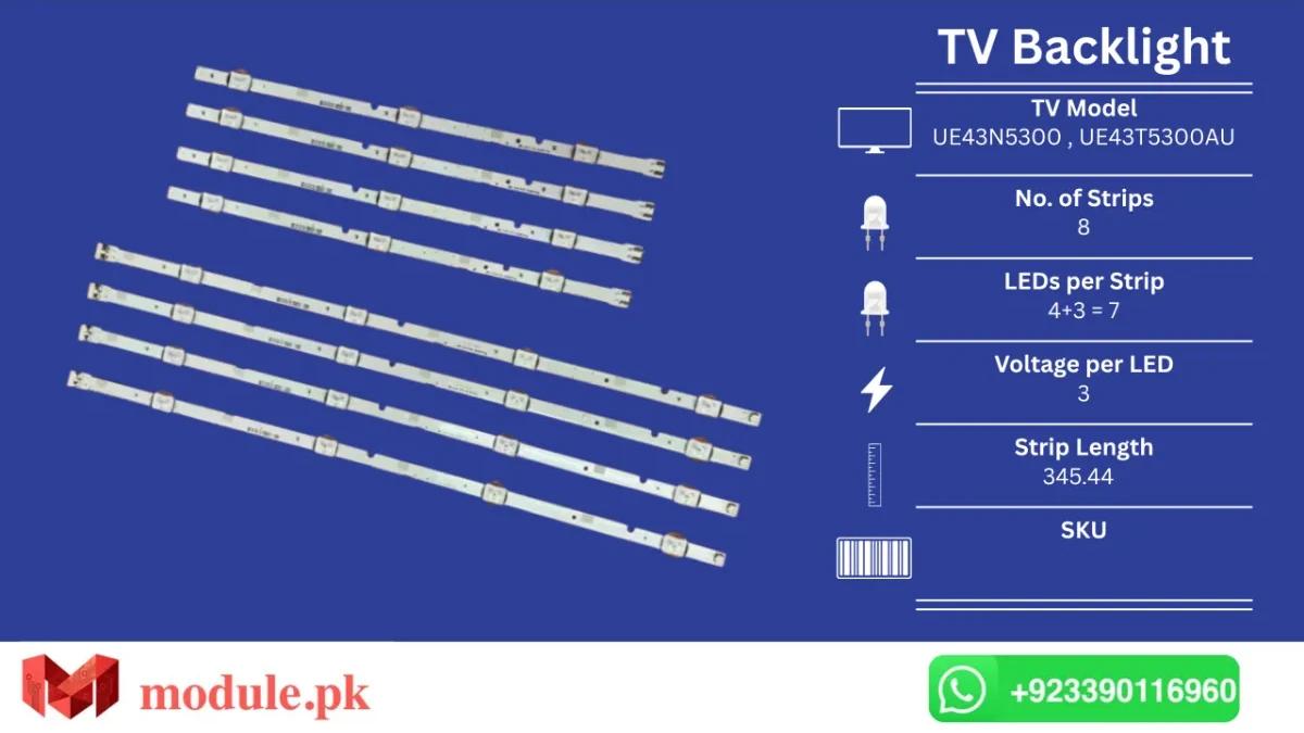 LED Backlight Strip Samsung 43" - 3V - 345.44mm - UE43N5300, UE43T5300AU, UE43N5300AU, UN43J5290, UN43J5290AG, UN43T5300, UA43N5380, UE43N5000, UN43J5200AF