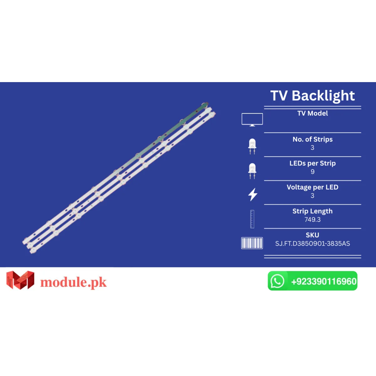 LED Backlight Strip China 40" - 3V - 750mm - SJ.FT.D3850901-3835AS