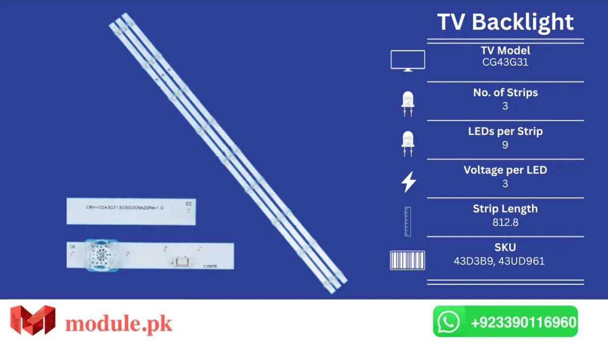 LED Backlight Strip Ecostar 43" - 3V - 813mm - CG43G31, CX-43UD961