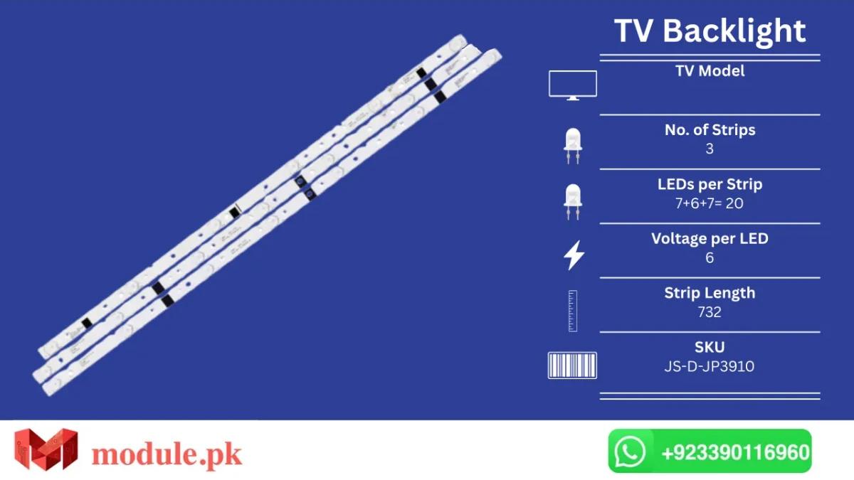 LED Backlight Strip China 40" - 6V - 732mm - JS-D-JP3910, E39DU1000, MS-L1136-L, MS-L0878-L, R72-39D04, JS-D-JP3920-071EC, JS-D-JP3910-061EC, LED39C310A, 40 CHINA CURVE