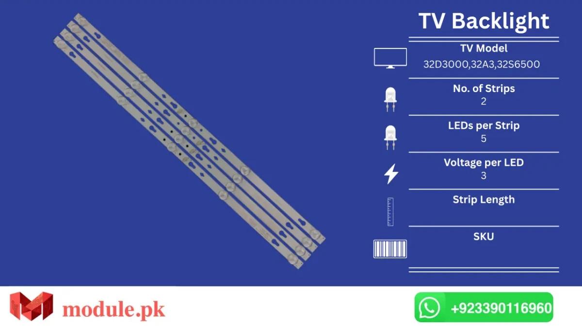 LED Backlight Strip TCL 32" - 4V - 560mm - 32D3000, 32A3, 32S6500, 32S6500S, 32S5300, 32D1200, PTV32D12