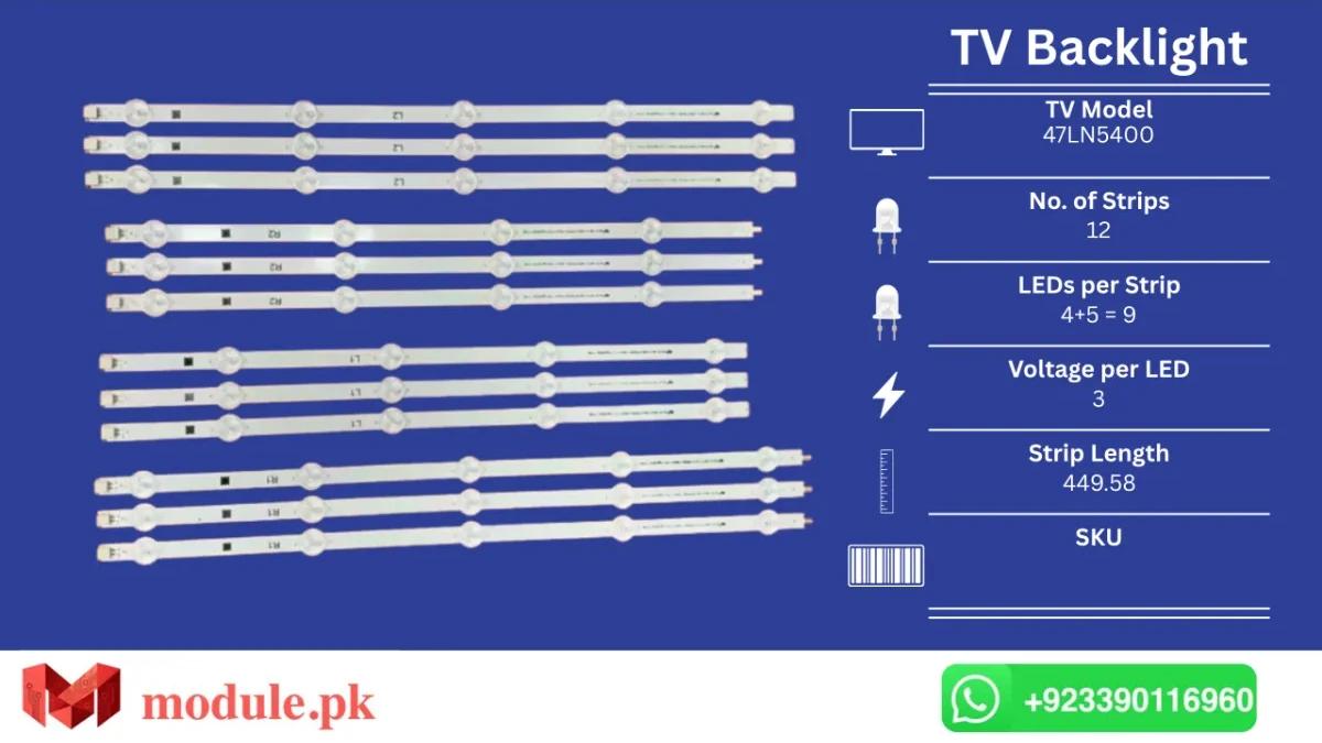 LED Backlight Strip LG 47" - 3V - 450mm - 47LN5400, 47LA6200, 47LN5750, 47LN5200, 47LN5700