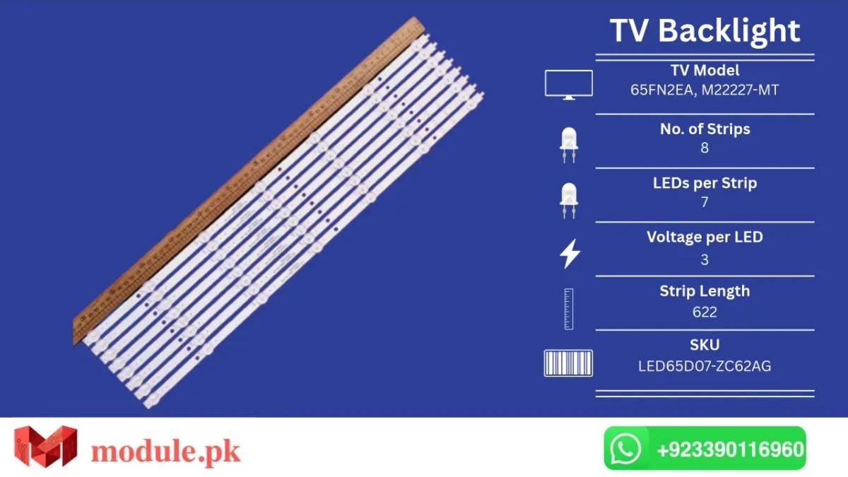 LED Backlight Strip China/Mystery 65" - 3V - 622mm - LED65D07-ZC62AG, 65FN2EA, M22227-MT, M22083-MT, LS65Z51Z, 65R3