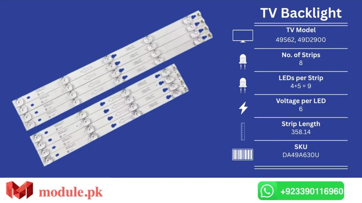 LED Backlight Strip TCL 49" - 6V - 49S62, 49D2900, 49us6006, 49P4, 4C-LB4904-YH06J, 49UC6316, 49UC6406, 49UC6416, 49UC6426
