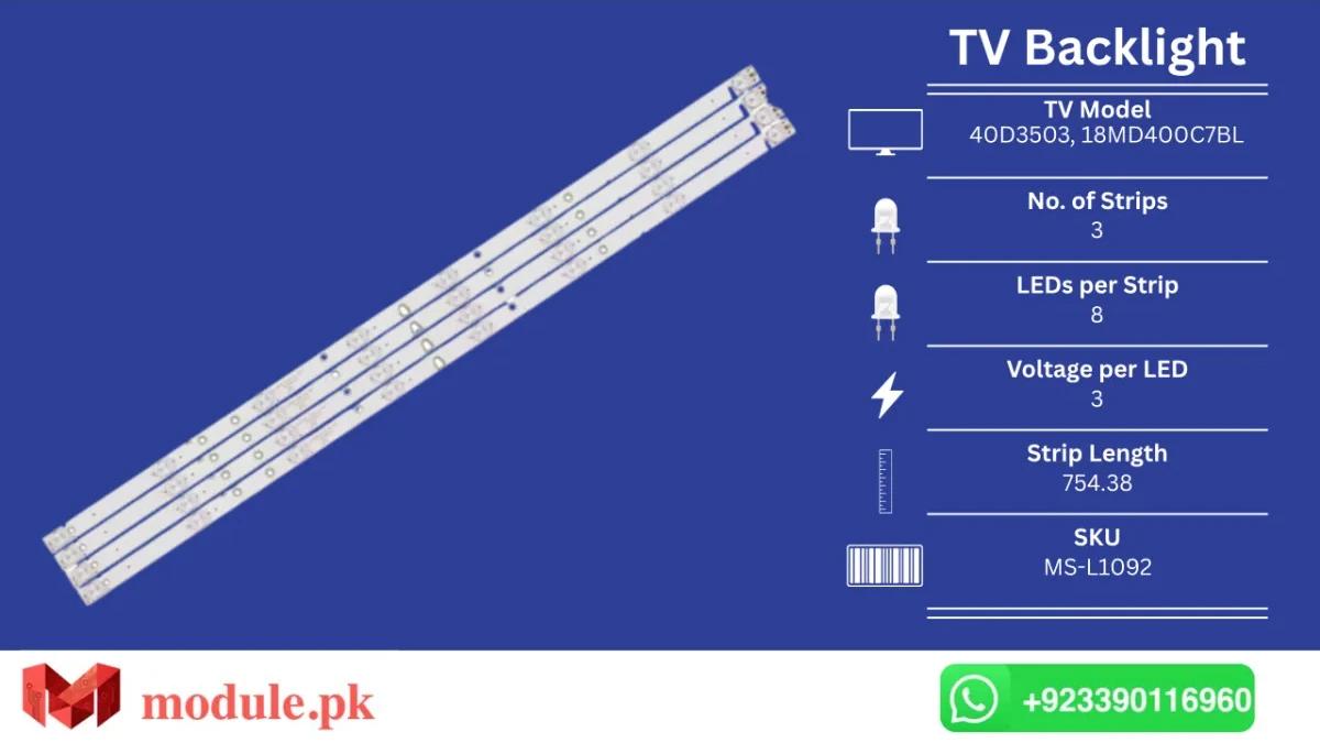 LED Backlight Strip China 40" - 3V - 754mm - 40D3503, MS-L1092