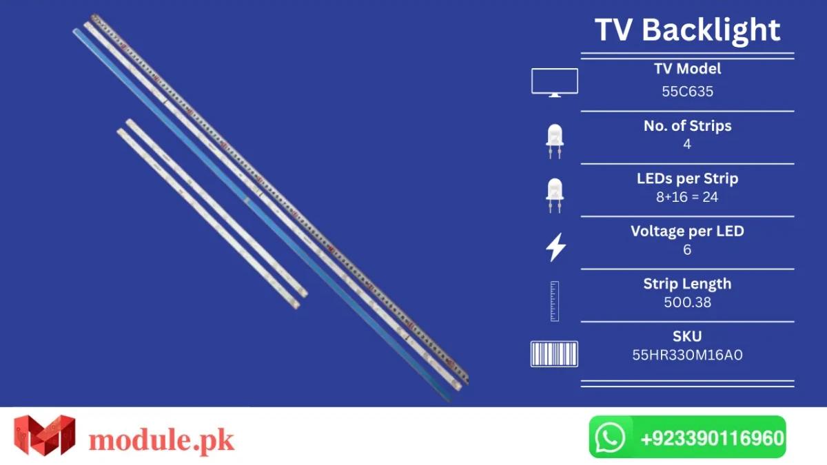 LED Backlight Strip TCL 55" - 6V - 500mm - 55C635, 55C633, 55C635K, 55RC630K, 55C735, 55C635X1, 55C645K, Max 55S365C, PRO 55T8E, Iffalcon IFF55Q72