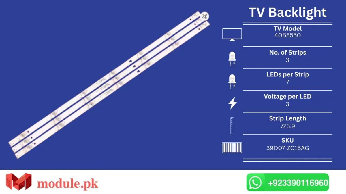 LED Backlight Strip Haier/Orient 40" - 3V - 724mm - LE40B8550, Orient PUMA 40-Inch HD BLACK, TF-LED39S52T2, LE39B8550T, LC390TA2A, LED40M3100A, LED39S1, LED39M260A