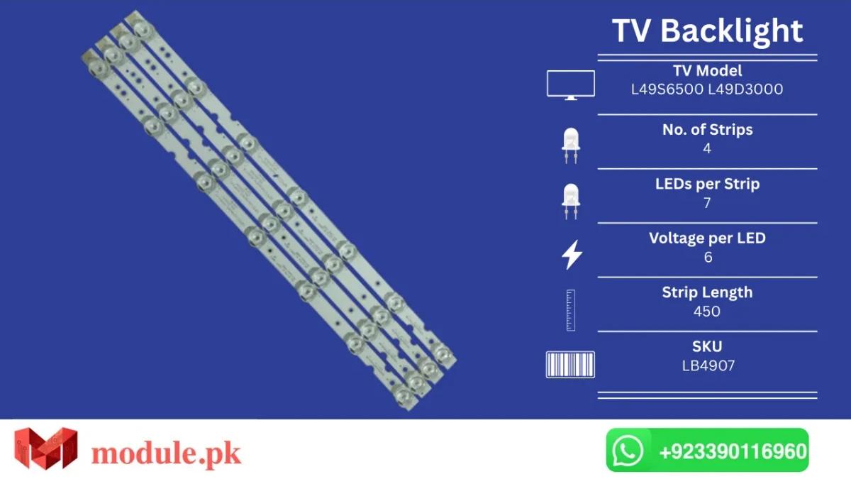 LED Backlight Strip TCL 49" - 6V - 450mm - 49S6500, 49D3000, 49s325, 49A260, 49A261, 49F6F, 49D6, 49V2, 49DP602, 49DP602X1, 49DP603, 49DP603X1, 49DP600, 49DP600X1