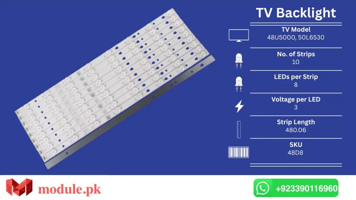 LED Backlight Strip Orient 50" - 3V - 480mm - HAIER 48U5000, 50L6530, LE48A31, 48D8
