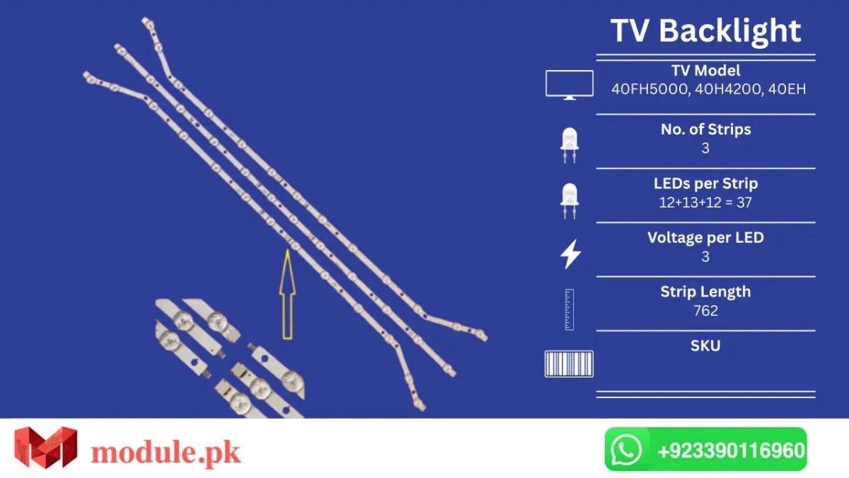 LED Backlight Strip Samsung 40" - 3V - 762mm - UN40FH5000, UA40H4200, UA40H4203, UA40H4240, UA40H4250, UE40H4200, UE40H4203, UE40H4205, UN40FH5005F, UN40FH5005G, UN40FH5005H, UN40FH5005K, UN40FH5205G