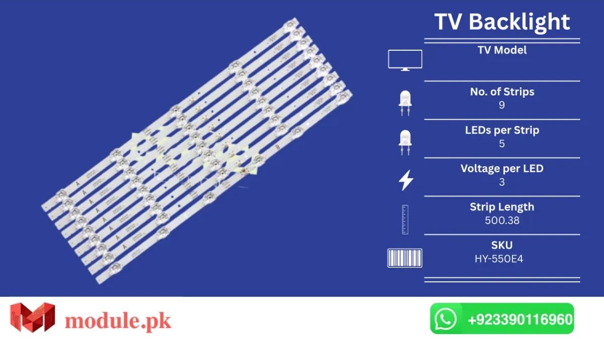 LED Backlight Strip China 55" - 3V - 500mm - HY-550E4, HY-A550E3, HX-50A55DW