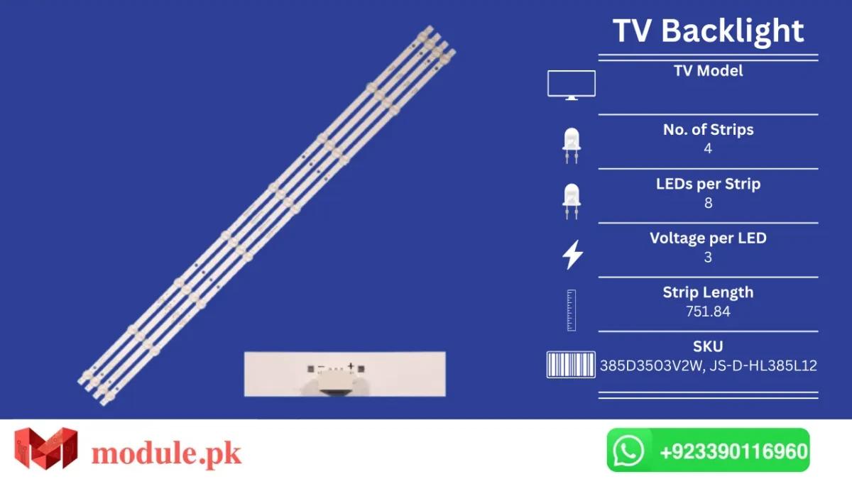 LED Backlight Strip China 40" - 3V - 753mm - 385D3503V2W, JS-D-HL385L12