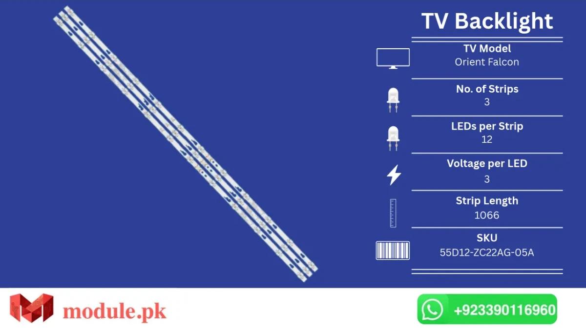 LED Backlight Strip Orient 55" - 3V - 1066mm - Orient Falcon 55 INCH FHD Black, 303TC550040A, HKP55SM4, T55FSL5130, T55FSE1170, Mg4s55x, SSM551291, 55E31