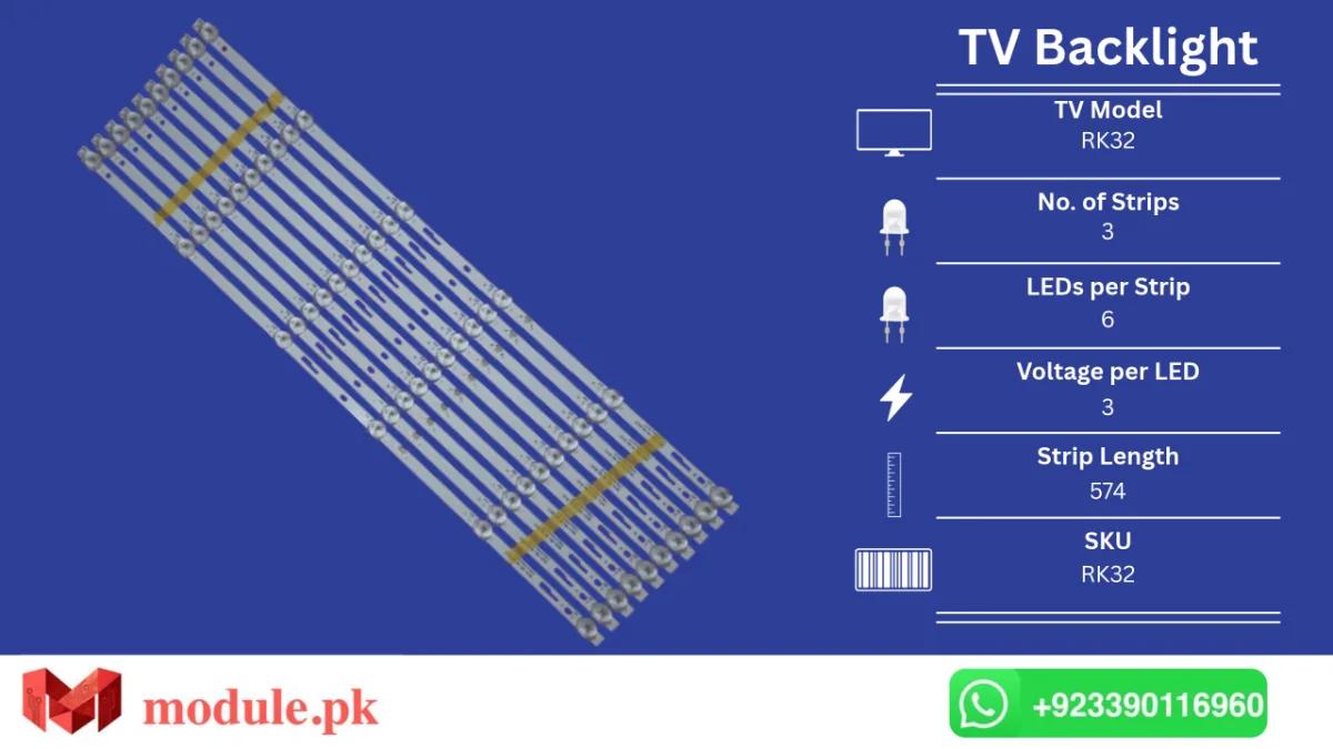 LED Backlight Strip China 32" - 3V - 574mm - RK32