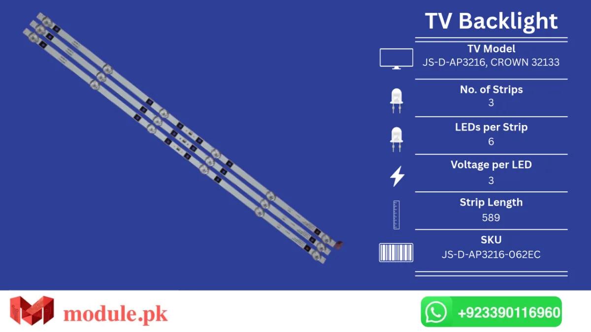 LED Backlight Strip China/MultyNet 32" - 3V - 589mm - JS-D-AP3216, CROWN 32133, 3233T2, 32A16BG