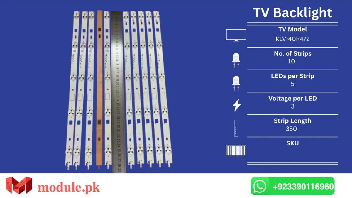 LED Backlight Strip Sony 40" - 3V - 380mm - KLV-40R472, KDL-40W600B, KDL-40W607B, KDL-40R450B, KDL-40R483B, KDL-40R485B, KDL-40R453B, KDL-40W605B, KDL-40R485A