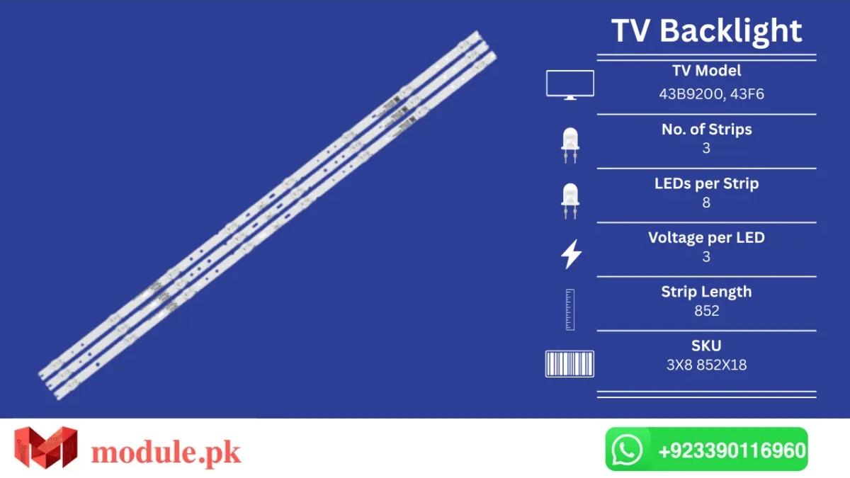LED Backlight Strip Haier 43" - 3V - 852mm - 43B9200
