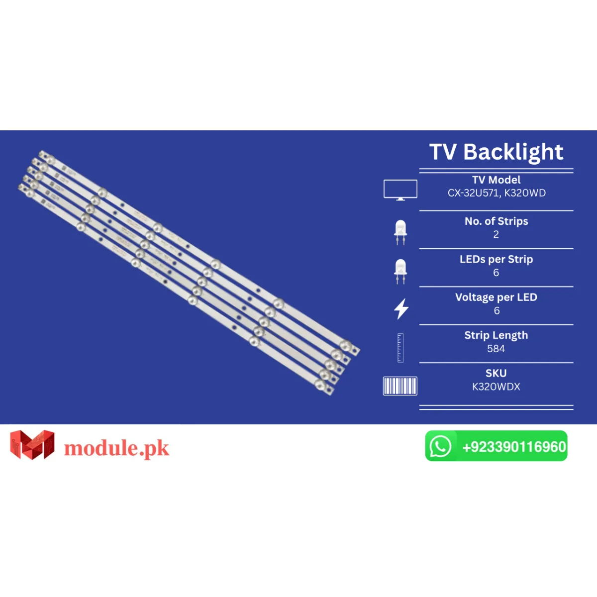 LED Backlight Strip Ecostar 32" - 6V - 584mm - CX-32U571, K320WD