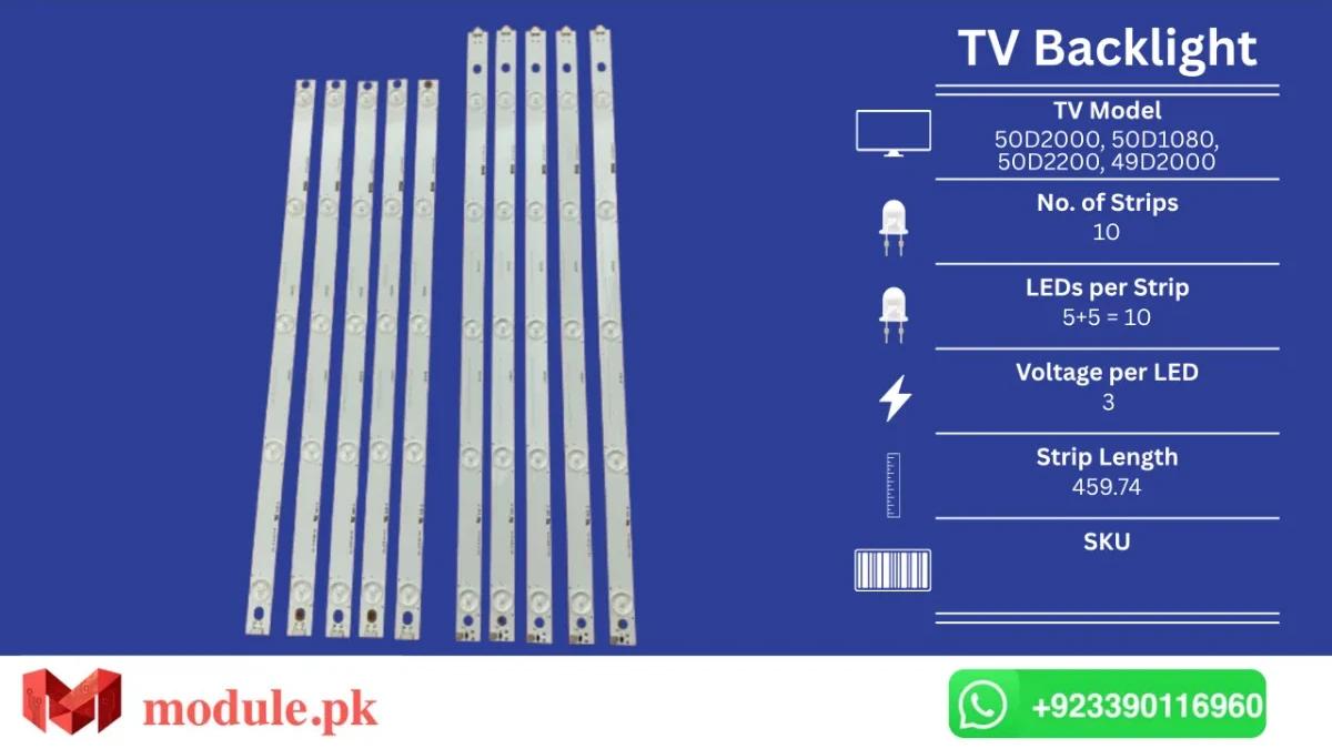 LED Backlight Strip Changhong 50" - 3V - 459.74mm - 50D2000, 50D1080, 50D2200, 49D2000