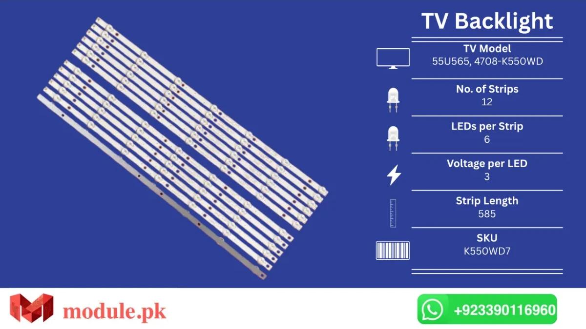 LED Backlight Strip Ecostar 55" - 3V - 585mm - 55U565, 4708-K550WD