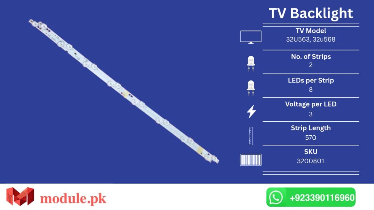 LED Backlight Strip Ecostar 32" - 3V - 570mm - 32U563, 32u568