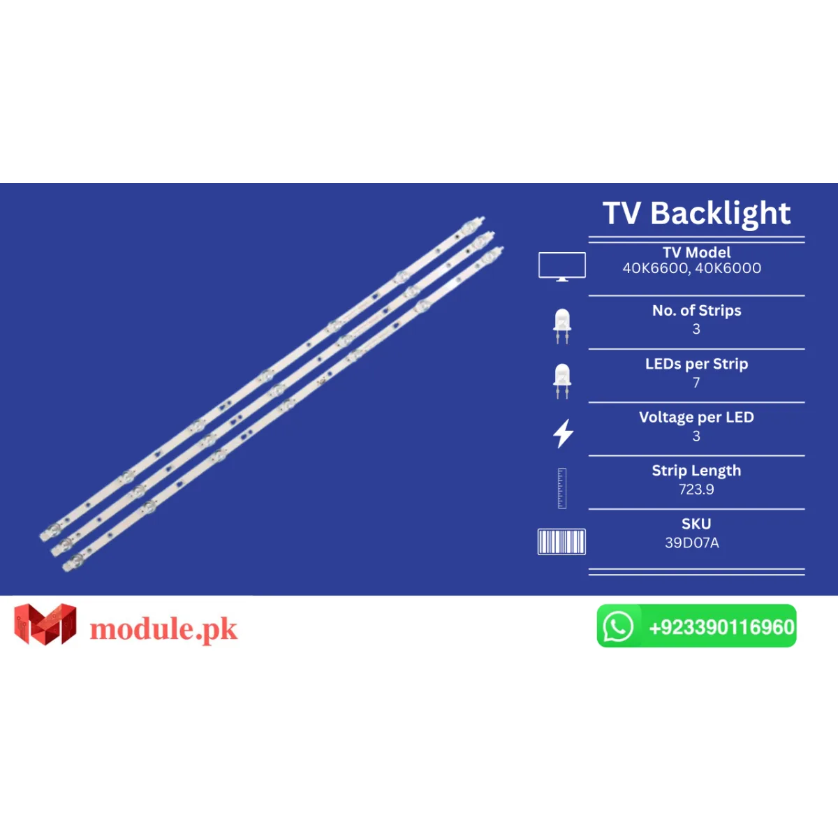 LED Backlight Strip Haier 40" - 3V - 699mm - 40K6000, 40K66, L40M5-4C, D40PFCNN, 40fr50br