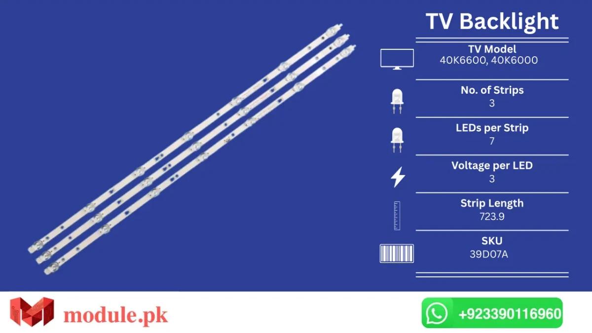 LED Backlight Strip Haier 40" - 3V - 699mm - 40K6000, 40K66, L40M5-4C, D40PFCNN, 40fr50br