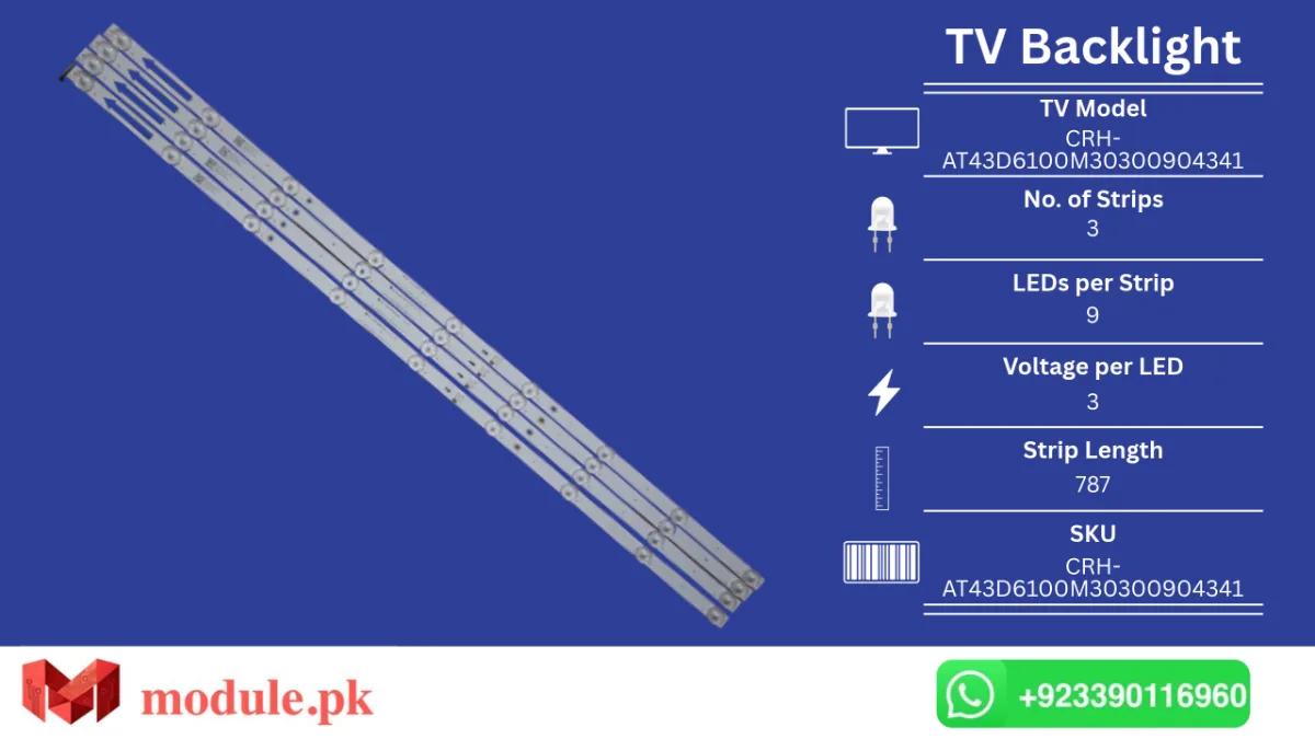 LED Backlight Strip China 43" - 3V - 787mm - CRH-AT43D6100M30300904341