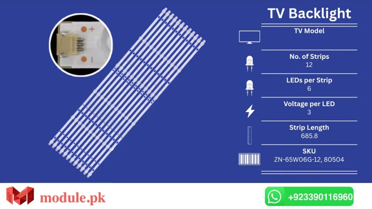 LED Backlight Strip China 65" - 3V - 686mm - ZN-65W06G-12, 65WOS620D