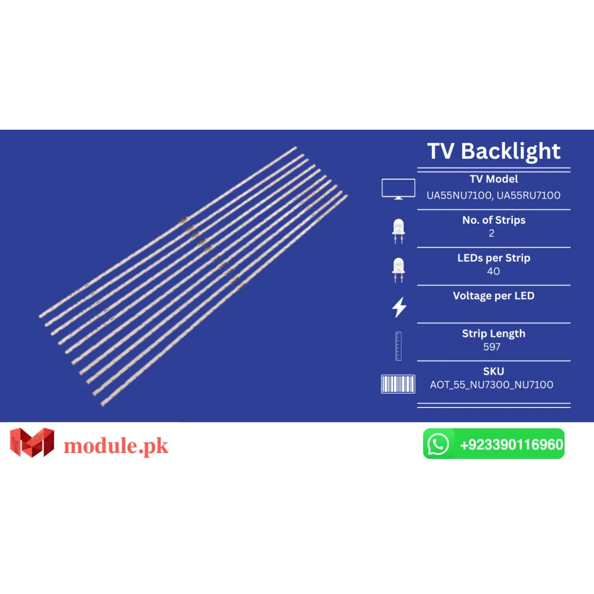 LED Backlight Edge-lit Samsung 55" - 597mm - UA55NU7100, UA55RU7100, UE55NU7300, UE55NU7100, UN55NU7100, UA55RU7300