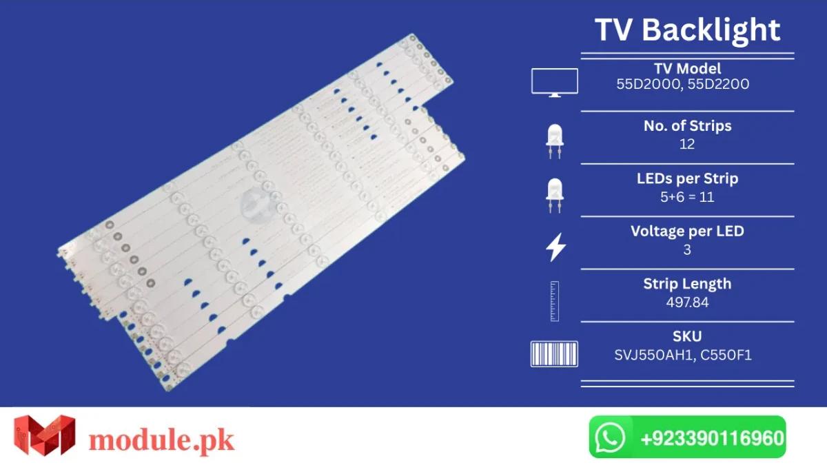 LED Backlight Strip Changhong 55" - 3V - 497.84mm - 55D2000, 55D2200, 55D3000, 55U3C, 55D3700I, 55D2060G, 55D3F, 55S1, LED55YD2000UA, 55CE2210M, LU55V809, LE55A6R9A, HISENSE 55N1