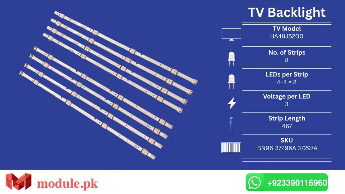 LED Backlight Strip Samsung 48" - 3V - 467mm - UA48J5200, UA48K5000, UE48J5200AW, UE48J5000AK, UE48J5000AU, UE48J5000AW, UN48J5200AG, UE48J5200, UE48J5202, UA48M5000