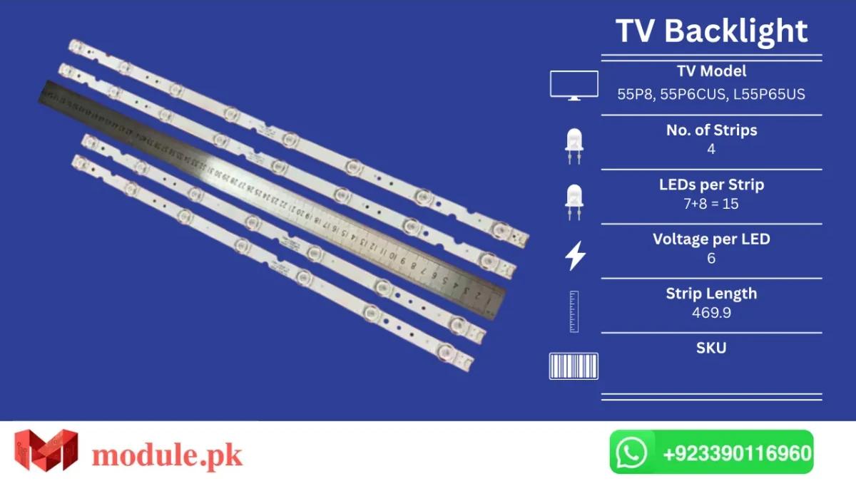 LED Backlight Strip TCL 55" - 6V - 470mm - 55P8, L55P65US, 55DP603, 55DP600, 55U3800C, 55P65, 55D6, 55L2, 55DP660