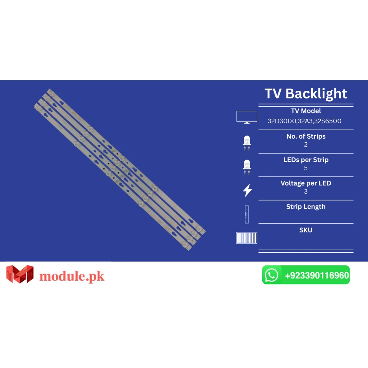LED Backlight Strip Orient 32" - 6V - 32D3000, 32A3, 32S6500, ORIENT 32 FALCON HD BLACK