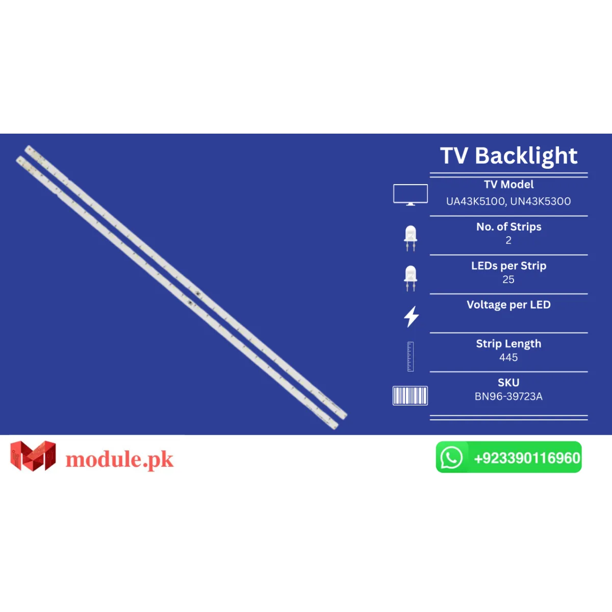 LED Backlight Edge-lit Samsung 43" - 445mm - UA43K5100, UN43K5300, UA43K5300, UE43K5102, UE43K5103