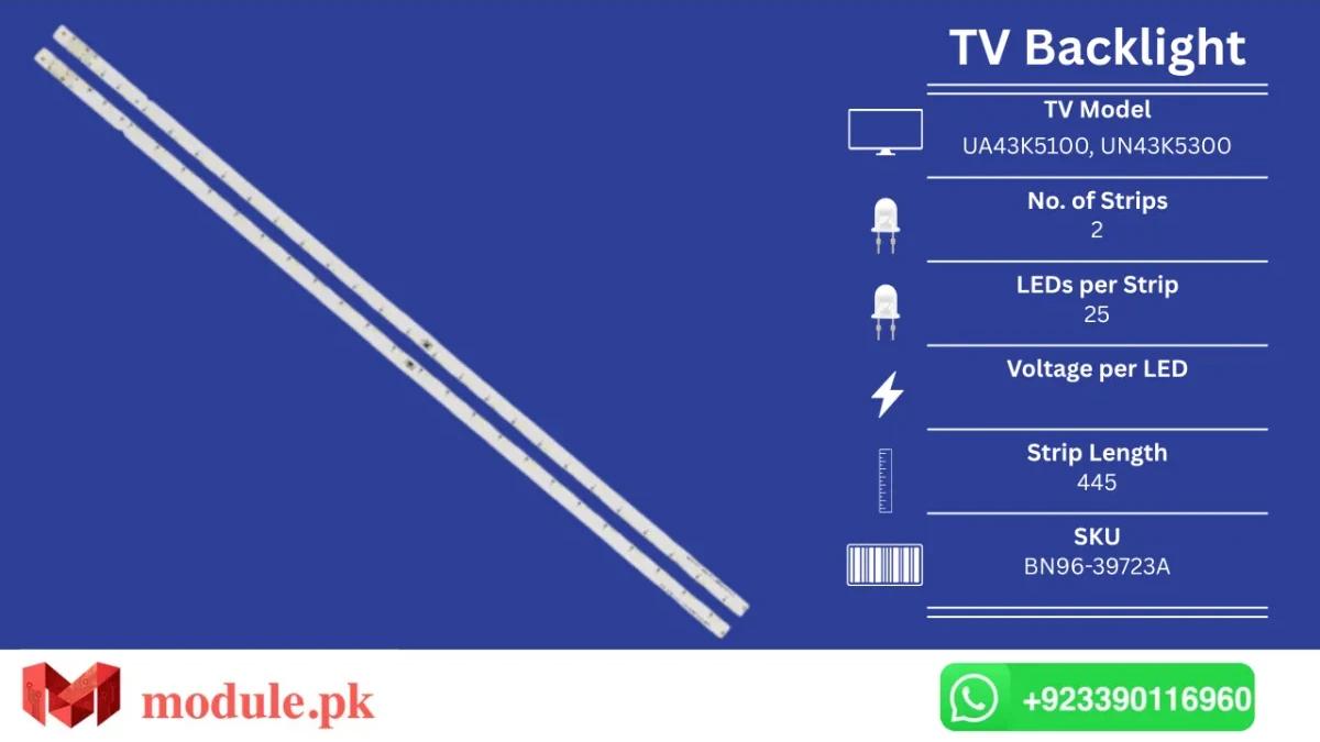 LED Backlight Edge-lit Samsung 43" - 445mm - UA43K5100, UN43K5300, UA43K5300, UE43K5102, UE43K5103