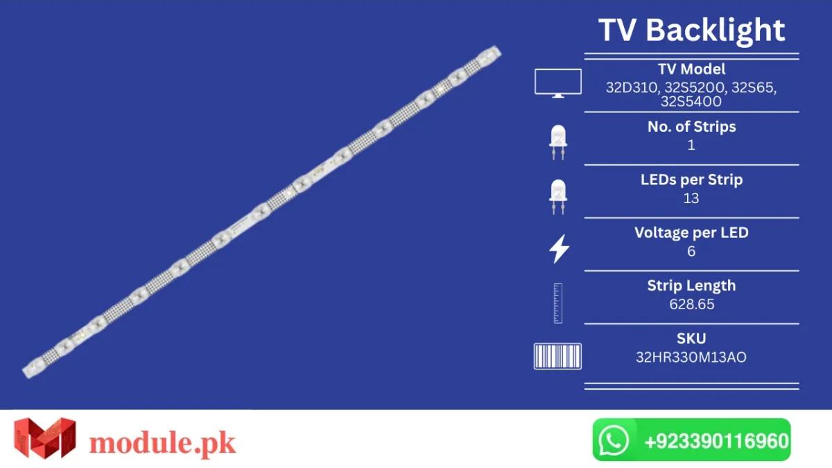 LED Backlight Strip TCL 32" - 6V - 629mm - 32D310, 32S5200, 32S65, 32D4301, 32S331, 32F68, 32D4300, 32S6201, 32S615