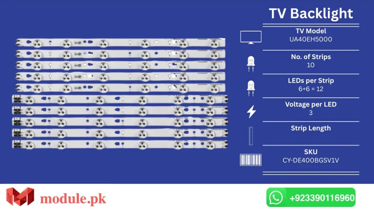 LED Backlight Strip Samsung 40" - 3V - HG40NA578L, HG40NA577L, UE40EH5300, UA40EH5000, UN40EH5300, UN40EH6030, UA40EH5080R