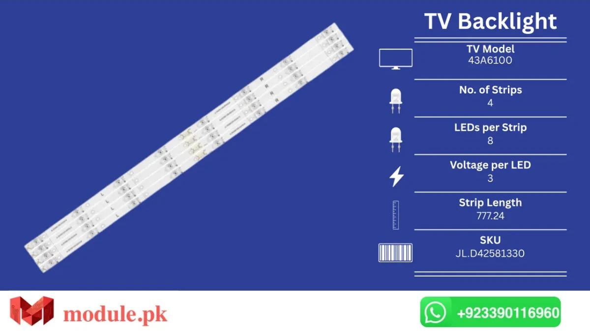LED Backlight Strip Hisense 42" - 3V - 777mm - 43A6100, 43H6E, 43RGE, 43R6E, JHD425S1U51-T0, TH-43FX500C, TH-43FX520C, 43H7608, 43R6109, C-43N7003U, H43AE6250UK