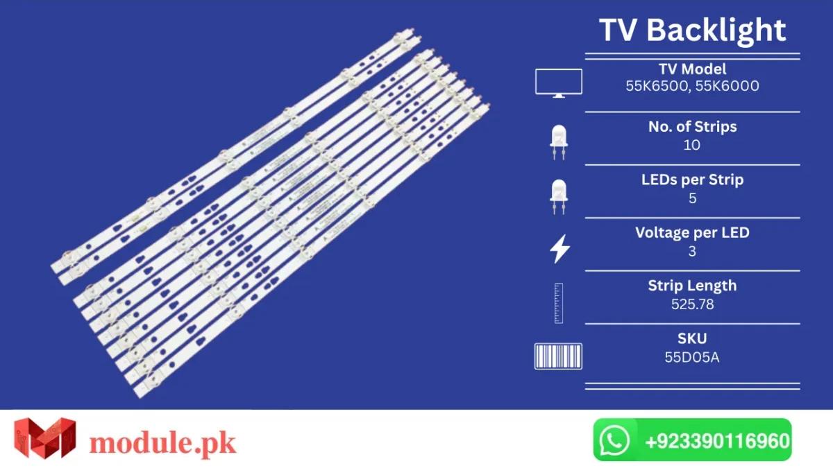 LED Backlight Strip Haier 55" - 3V - 526mm - 55K6500, 55K6000, L55M5, 55KB607, DLALU55C51, LS55AL88A81TK55ZM, LC546PU1L01, 55K6600