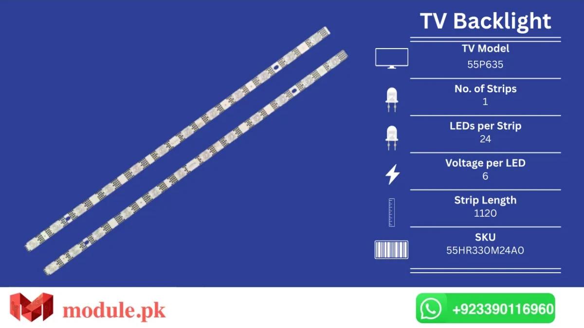 LED Backlight Strip TCL 55" - 6V - 1120mm - 55P635, 55S455, 55S451, 55S453, 55V6EA, 55S450, 55S452, 55S454, 55S450G, 55S41, 55S11-ZX3030A