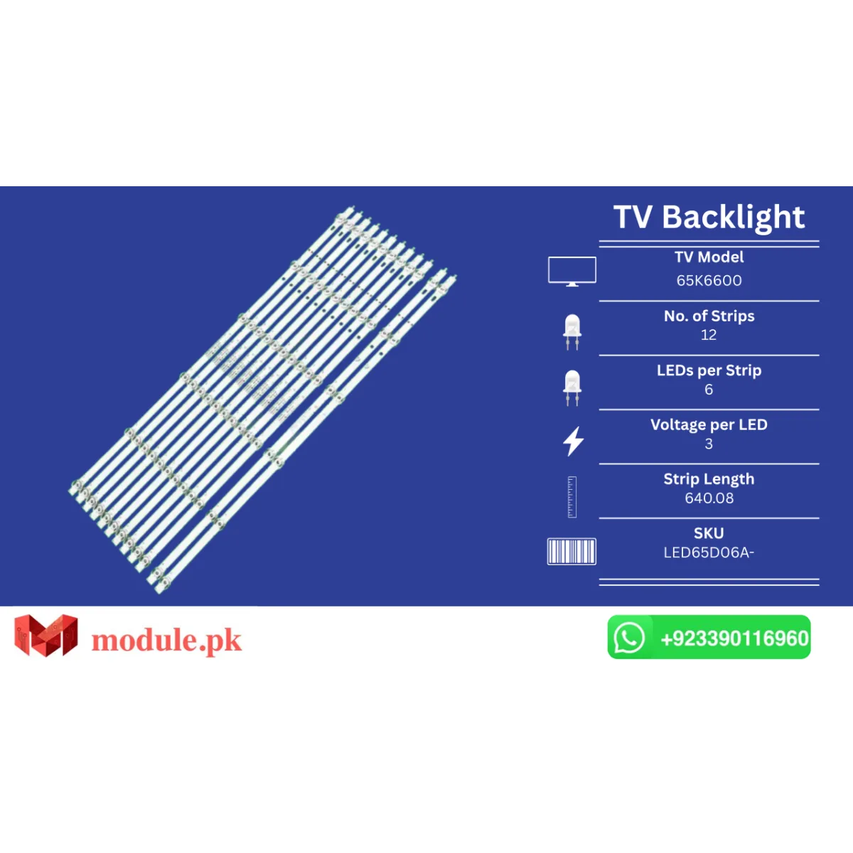 LED Backlight Strip Haier 65" - 3V - 640mm - 65K6600UG, LT-65CA890, JR645R3HA7L