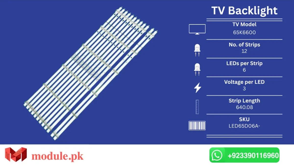 LED Backlight Strip Haier 65" - 3V - 640mm - 65K6600UG, LT-65CA890, JR645R3HA7L