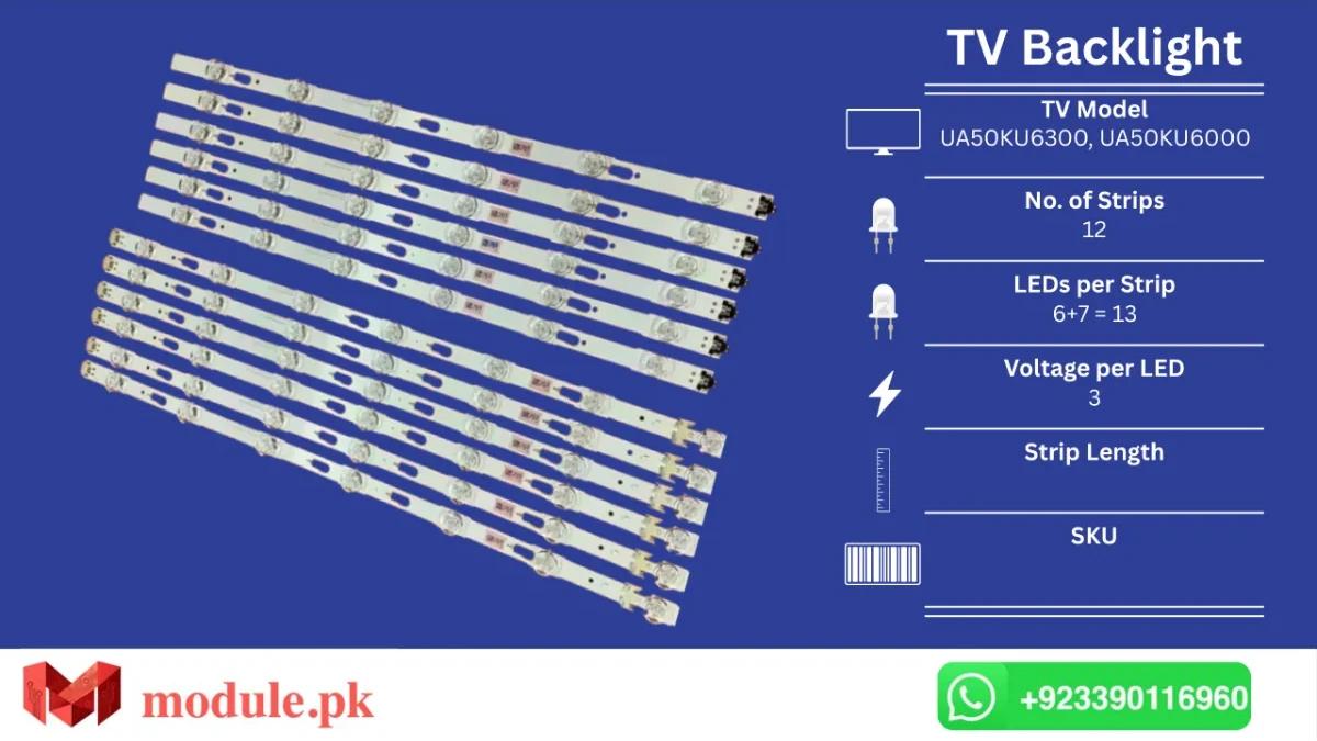 LED Backlight Strip Samsung 50" - 3V - UA50KU6300, UA50KU6000, UE50MU6120K, UE50MU6105K, UE50MU6103U, UE50MU6102K, UE50MU6100W, UE50MU6100U, UE50MU6100K, UE50KU7000U, UA50KU8000