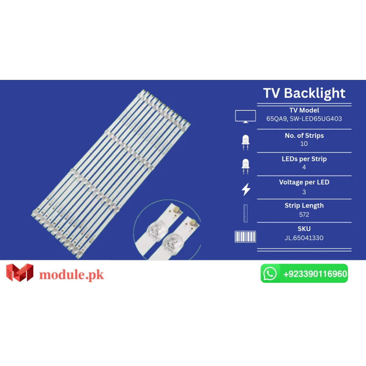 LED Backlight Strip MultyNet 65" - 3V - 572mm - 65QA9, SW-LED65UG403, U65H8051E/G, H-LED65GU7001