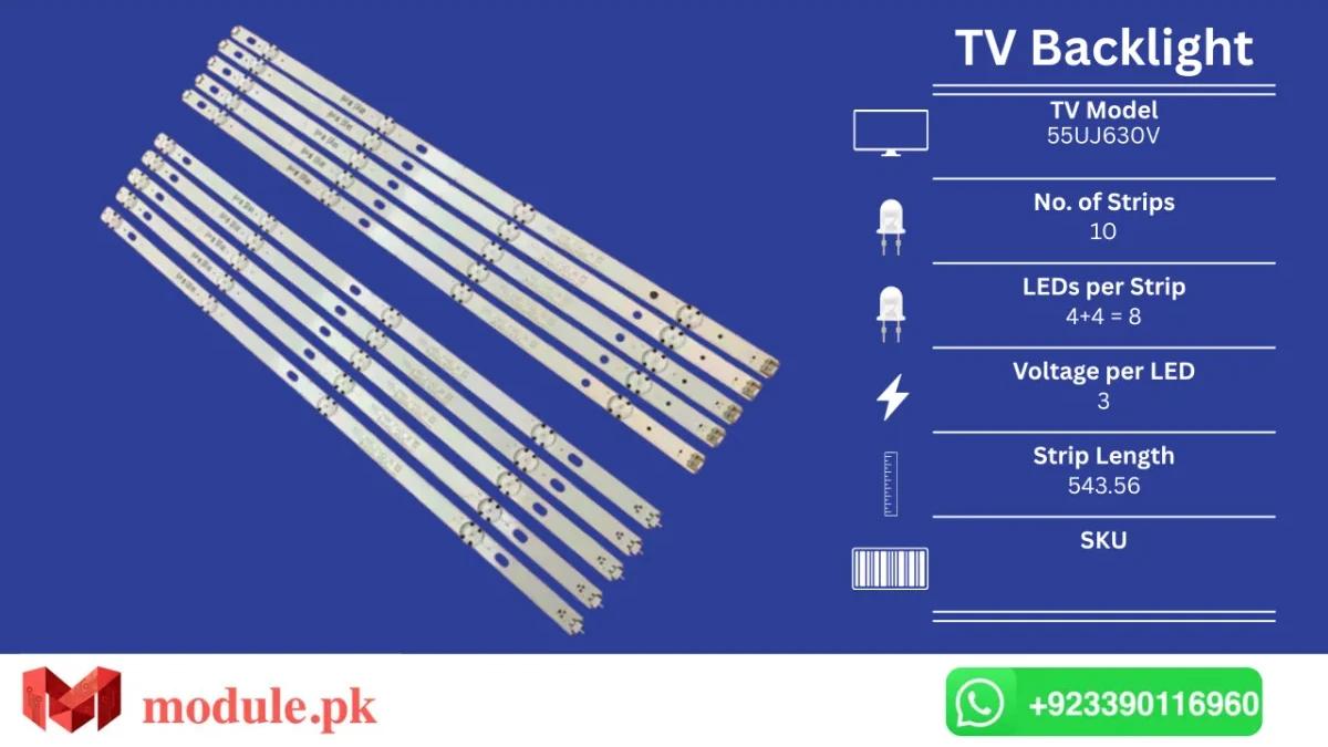 LED Backlight Strip LG 55" - 3V - 544mm - 55UJ630V, 55UJ6309, 55UJ635V, 55UJ6307, 55UJ634V, 55UJ635, 55LJ55, 55UJ63, 55UJ6565, 55UJ6520, 55UJ6540, 55UJ652T