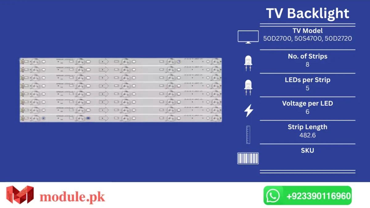 LED Backlight Strip TCL 50" - 6V - 483mm - 50D2700, 50S4700, 50D2720, 50FS3800, 50FA3213, F50S3803, LVF500NDEE, L50F3800A